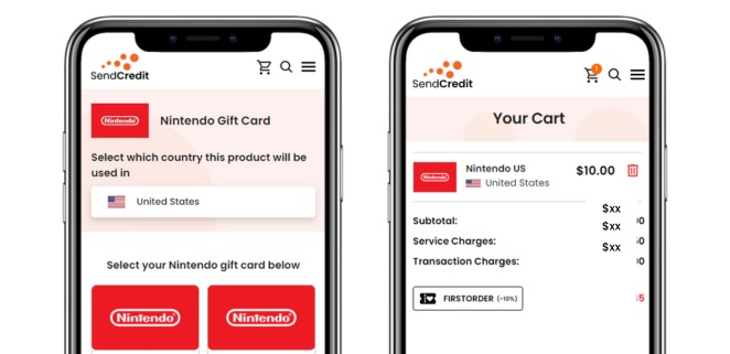 how to buy nintendo gift card from send credit