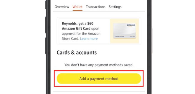 Click Add a payment method button in mobile