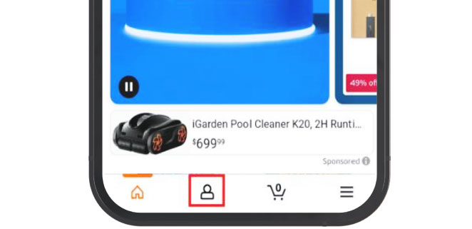 Using mobile application click on Your Account section