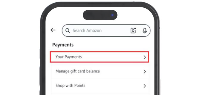 Click Your Payments section in mobile