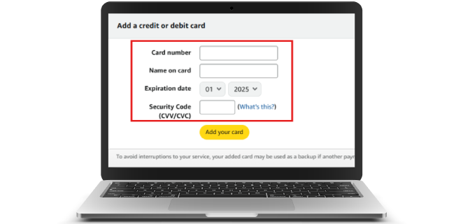 Enter Visa gift card details